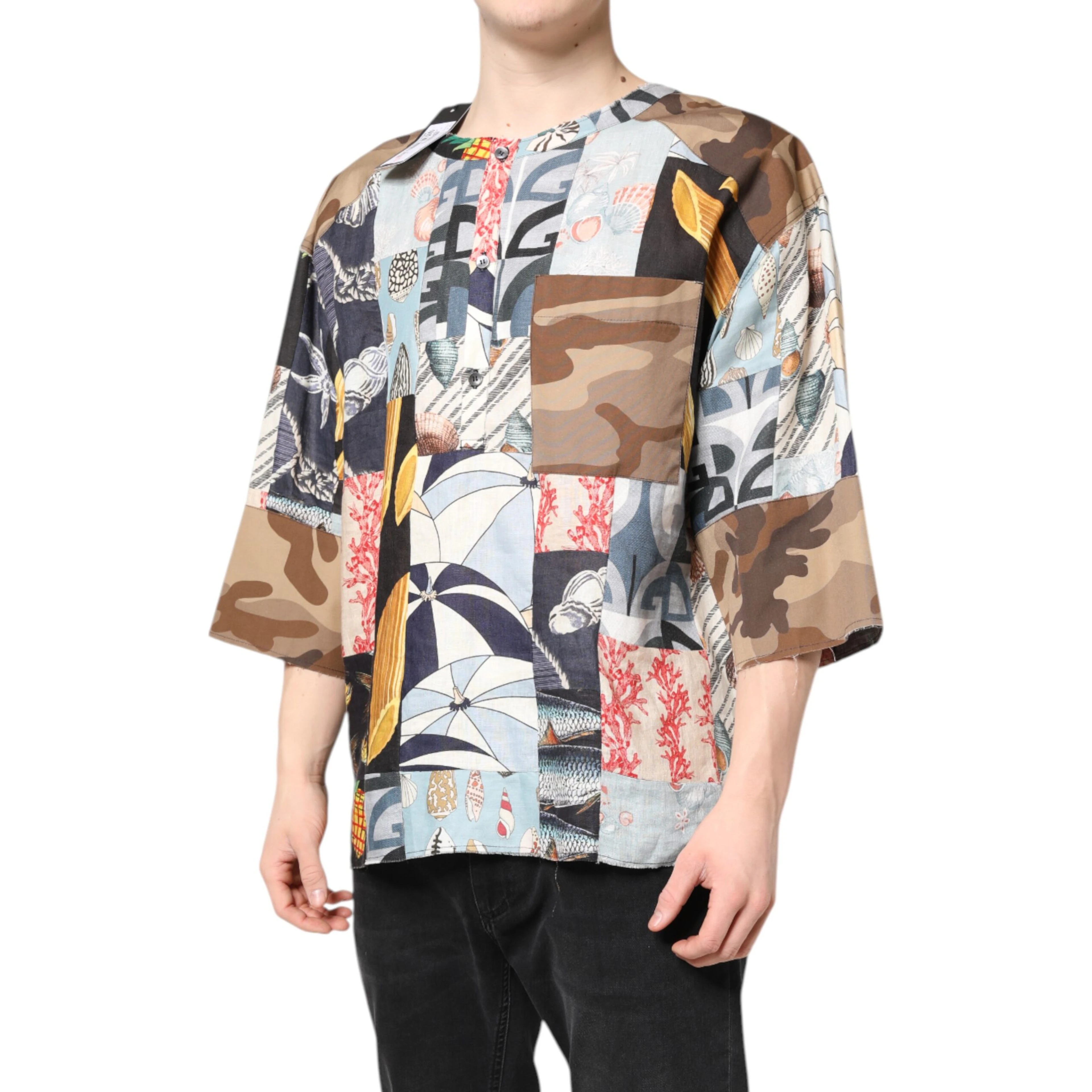 Multicolor Patchwork Short Sleeves Shirt