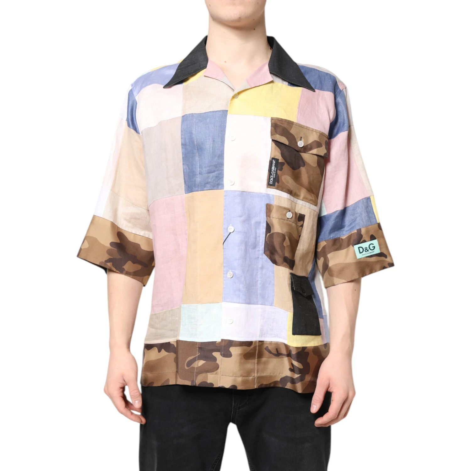 Multicolor Patchwork Short Sleeve Shirt