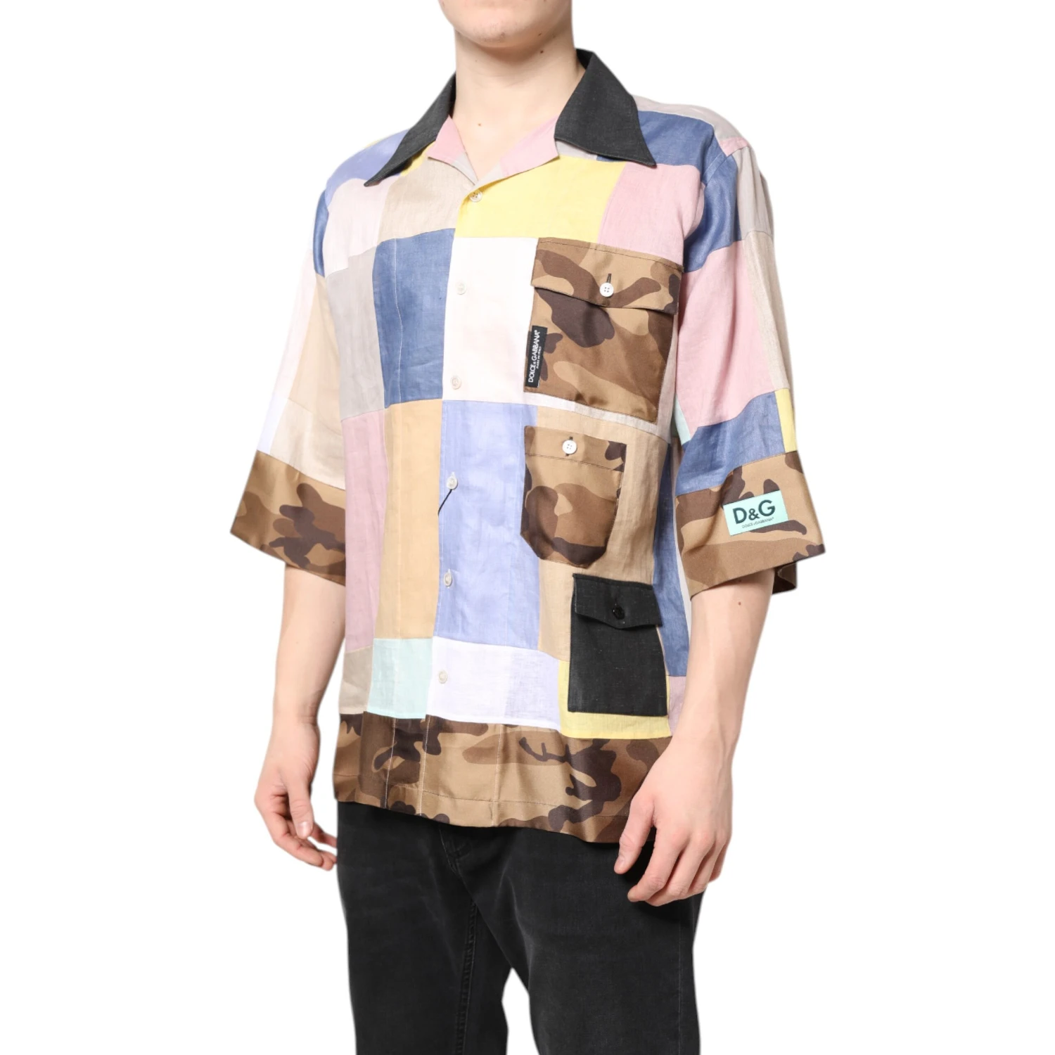 Multicolor Patchwork Short Sleeve Shirt