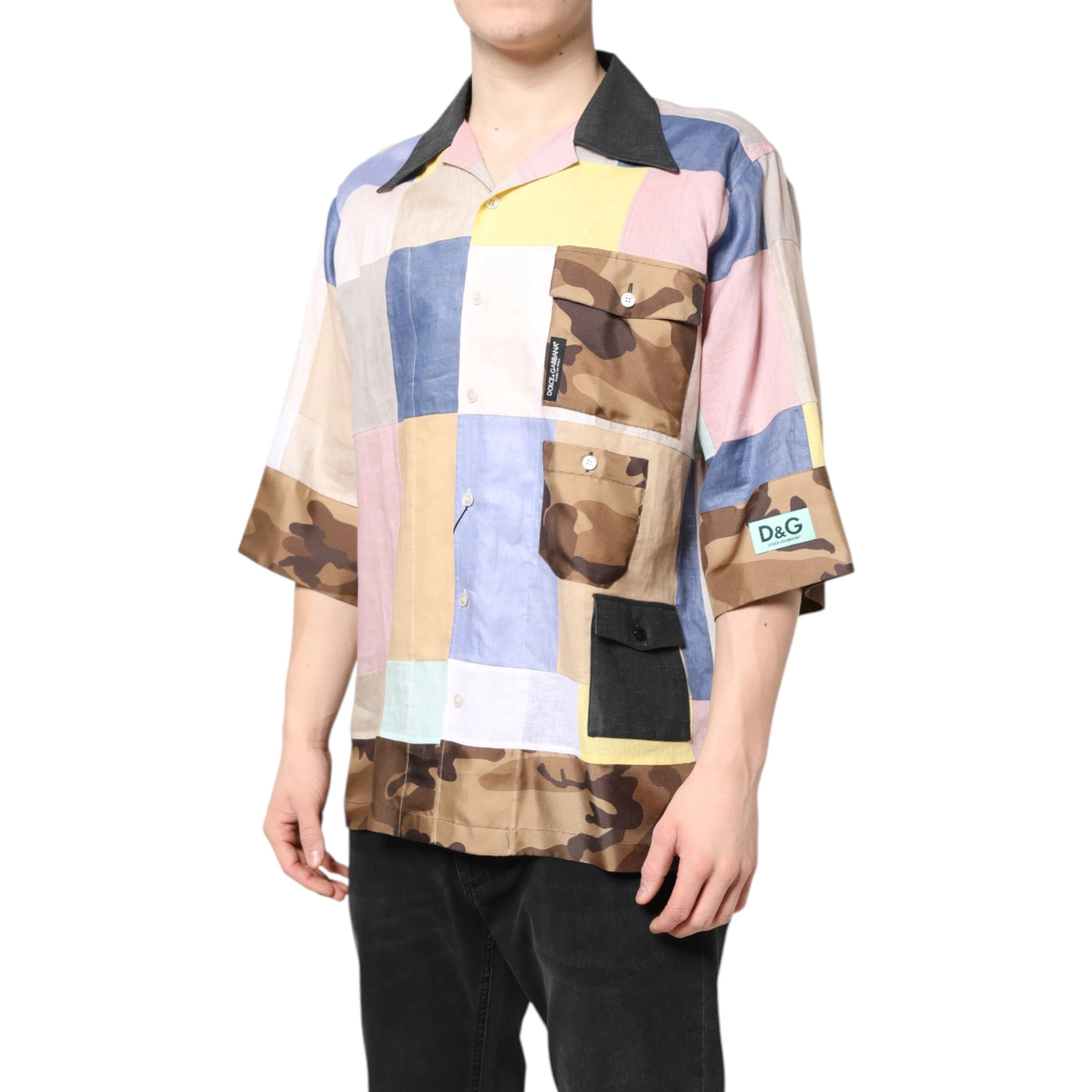 Multicolor Patchwork Short Sleeve Shirt