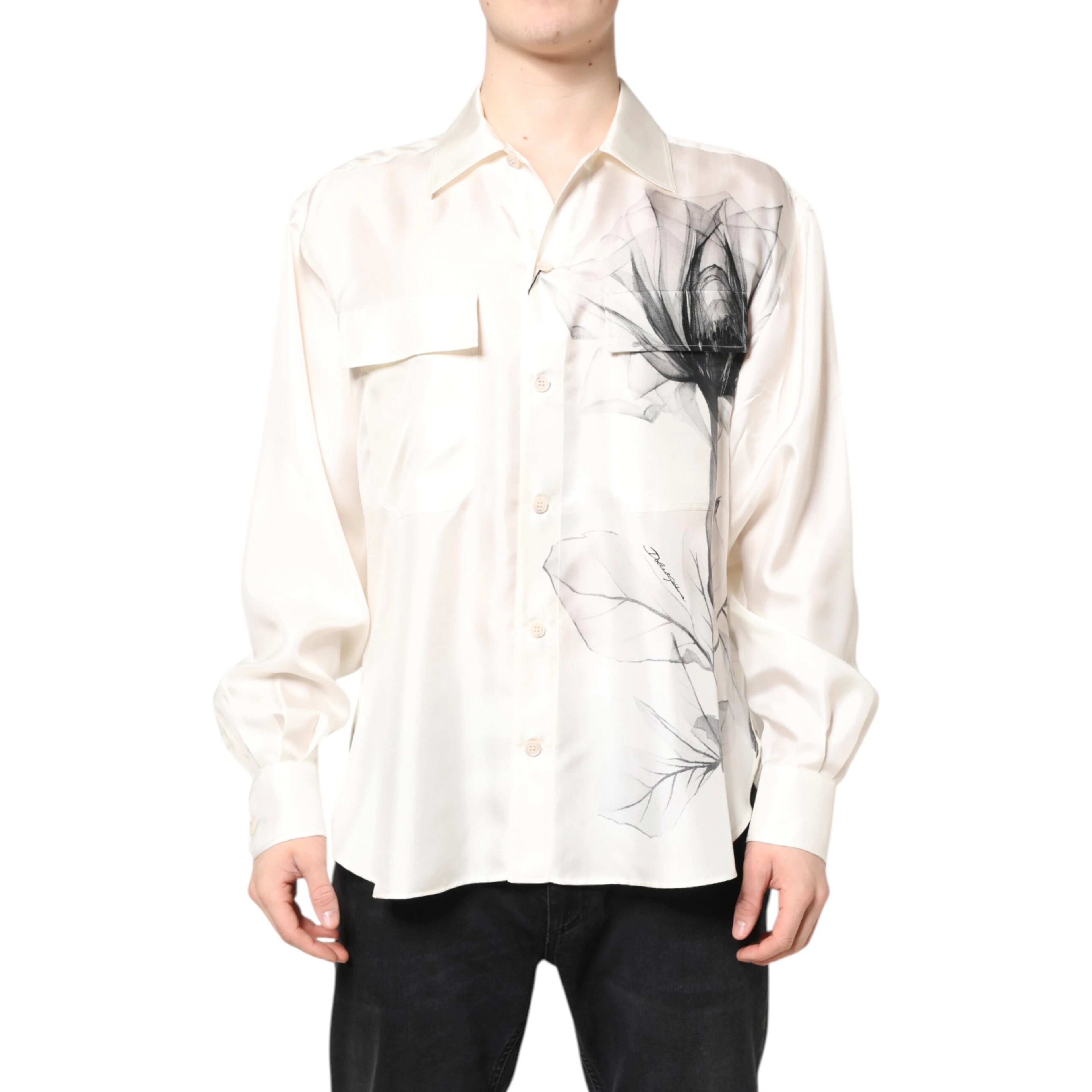Ivory Silk Long Sleeves Men Casual Shirt