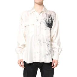 Ivory Silk Long Sleeves Men Casual Shirt