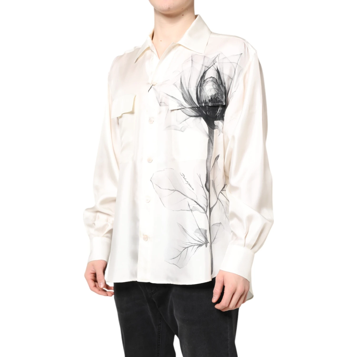 Ivory Silk Long Sleeves Men Casual Shirt