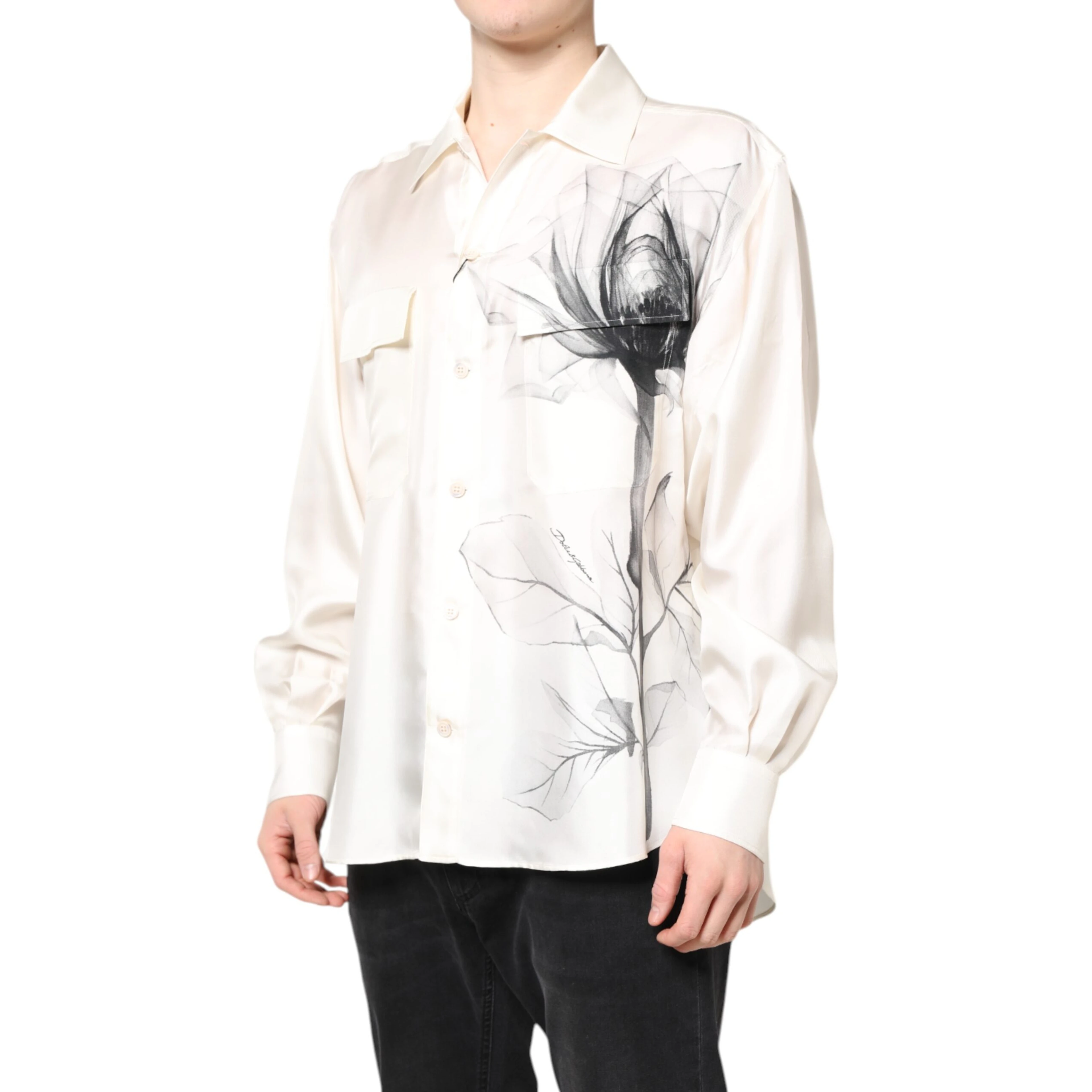 Ivory Silk Long Sleeves Men Casual Shirt