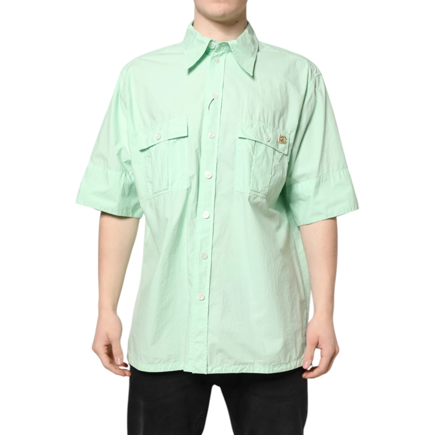 Green Cotton Short Sleeves Men Casual Shirt