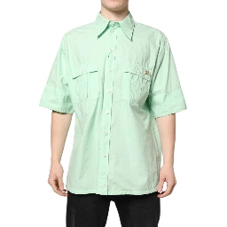 Green Cotton Short Sleeves Men Casual Shirt