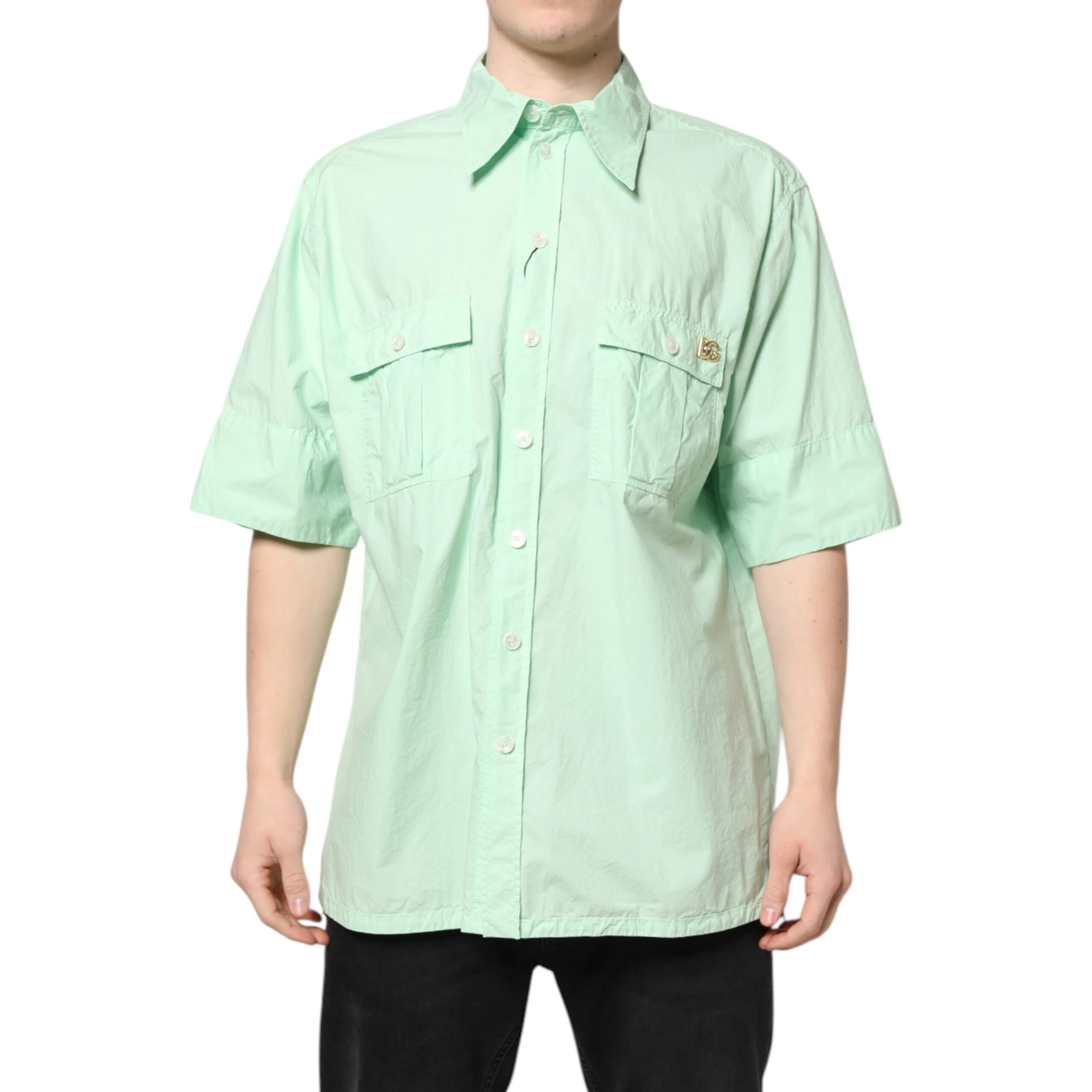 Green Cotton Short Sleeves Men Casual Shirt