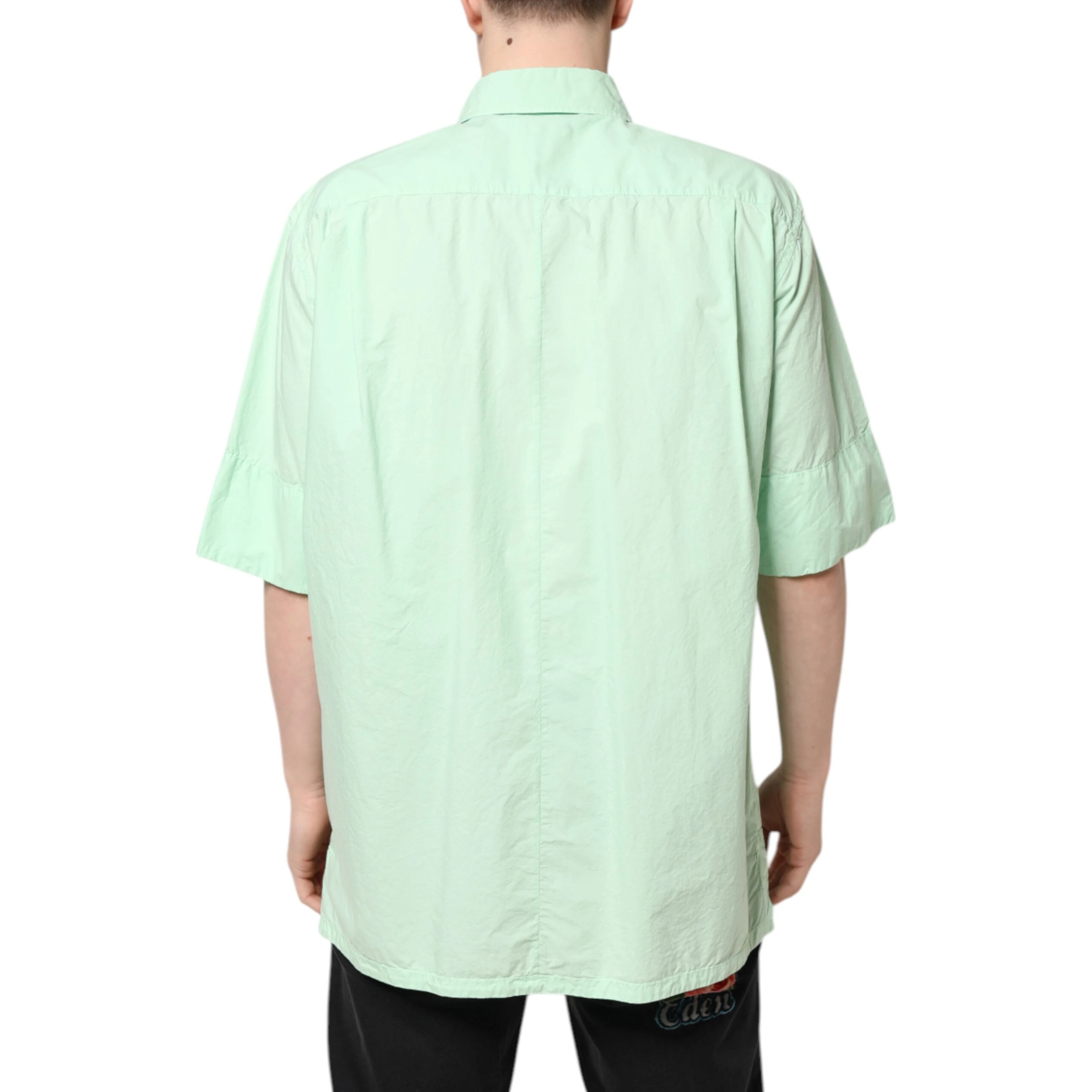 Green Cotton Short Sleeves Men Casual Shirt
