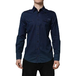 Blue Cotton GOLD Long Sleeves Casual Shirt