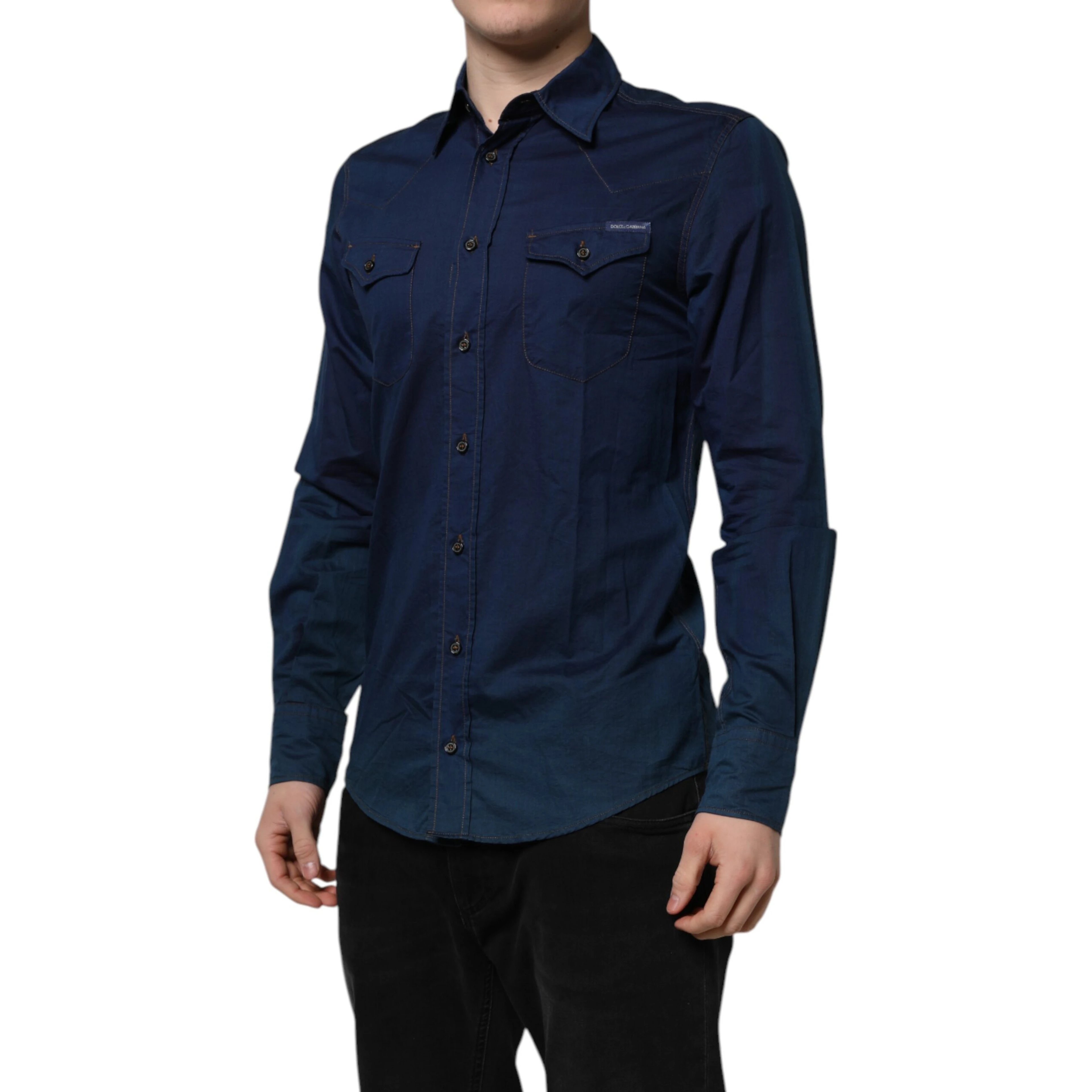 Blue Cotton GOLD Long Sleeves Casual Shirt