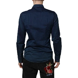 Blue Cotton GOLD Long Sleeves Casual Shirt