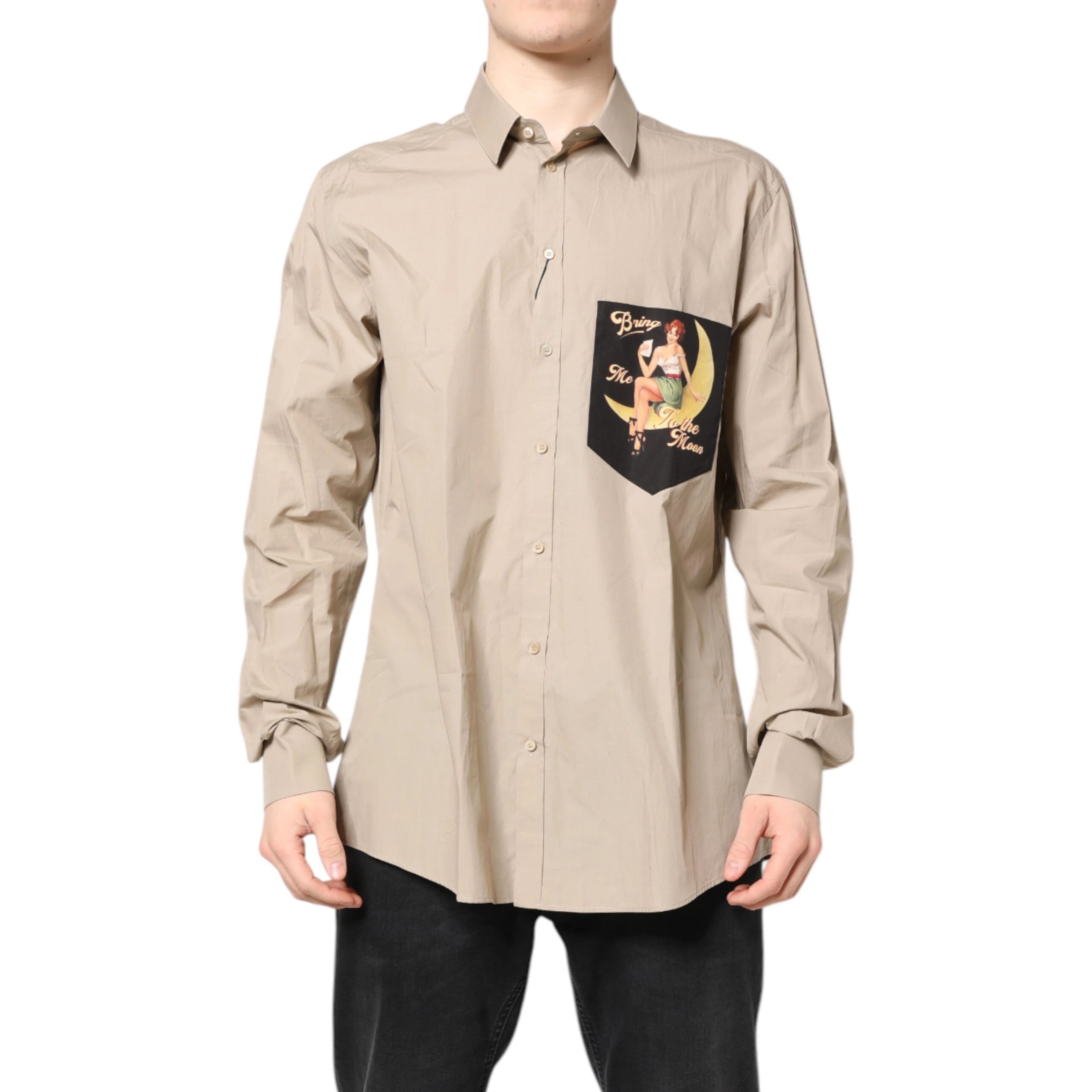 Beige Pin Up Print MARTINI Men Casual Shirt