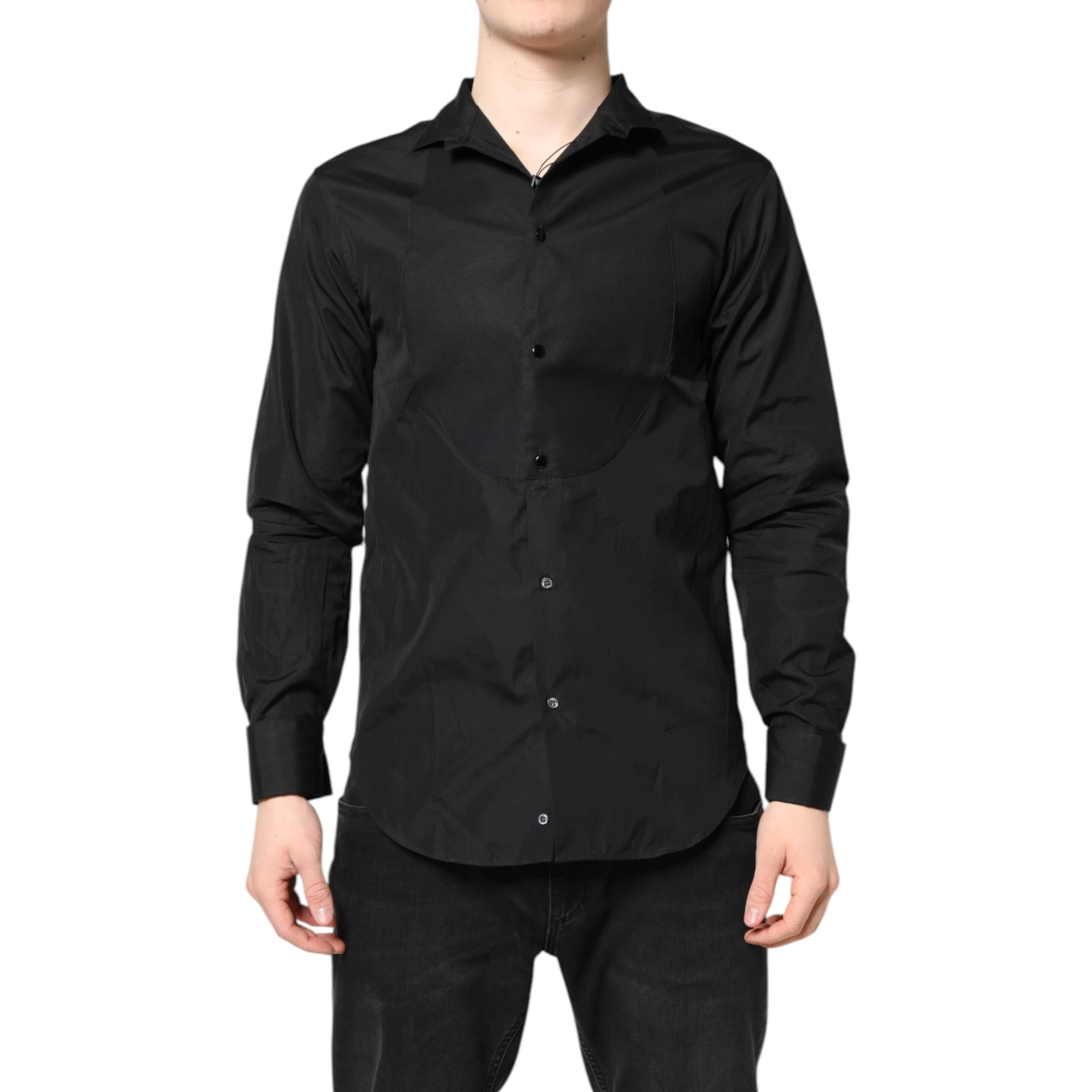 Black Cotton Long Sleeves Men Formal Dress Shirt