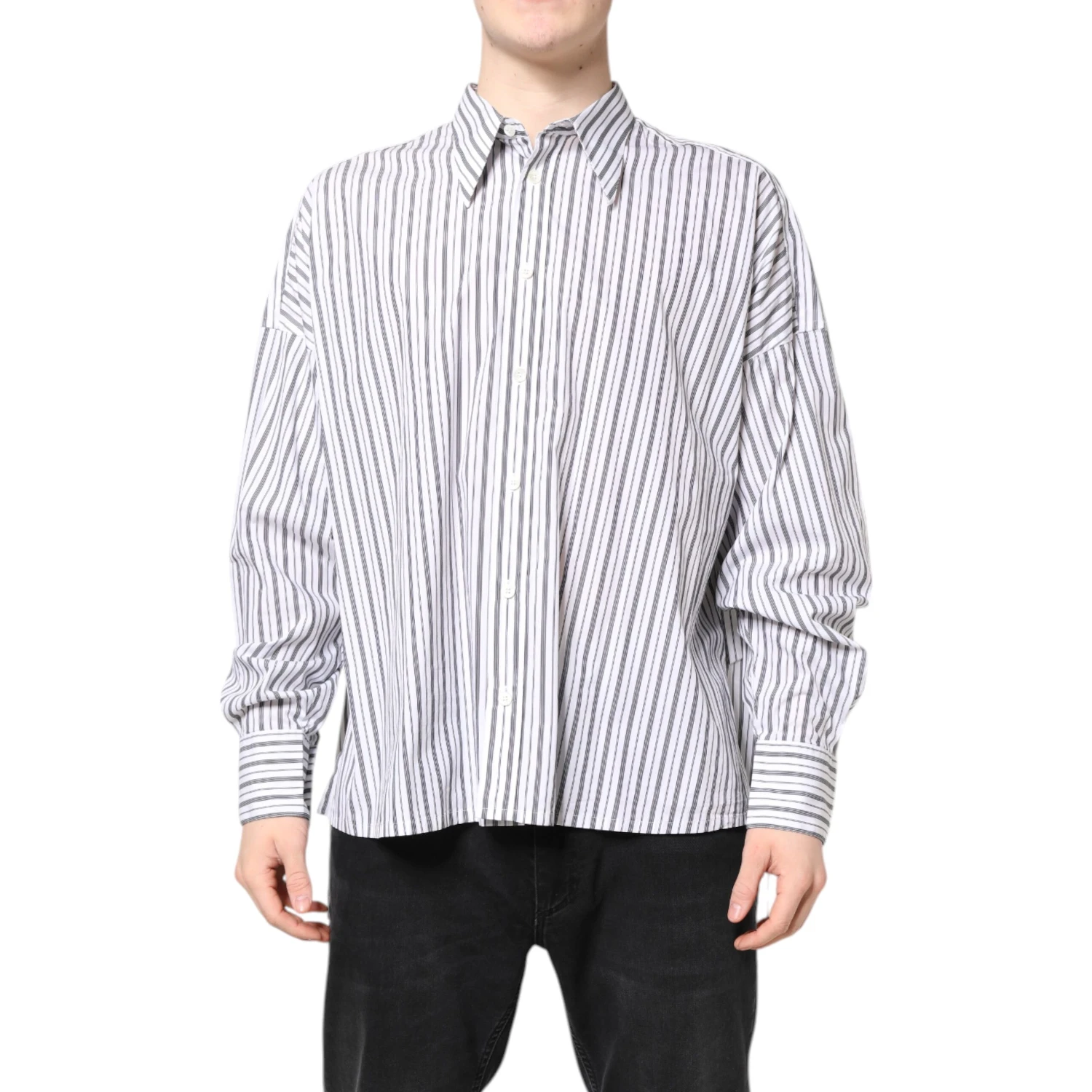White Black Stripe Button Down Casual Shirt
