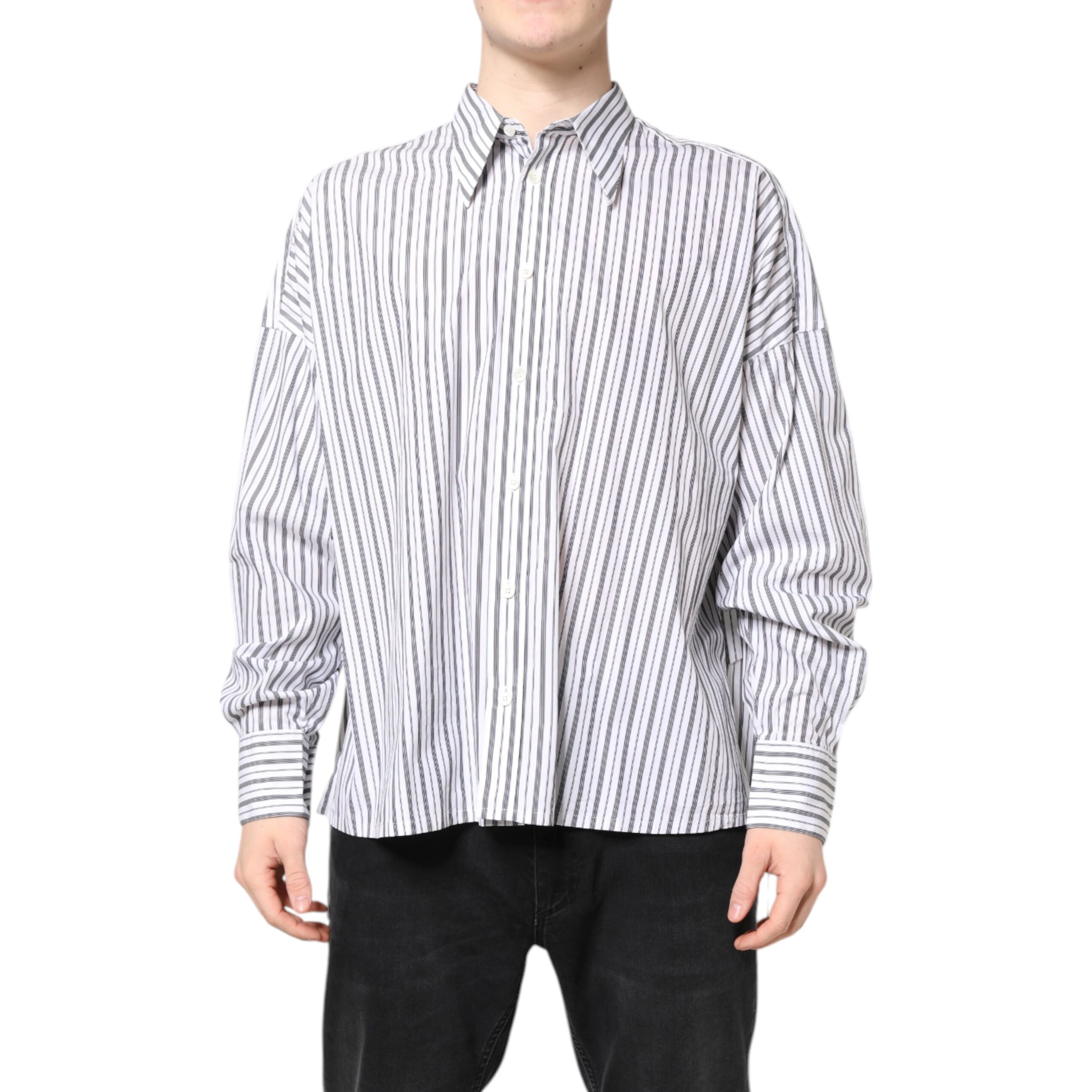 White Black Stripe Button Down Casual Shirt