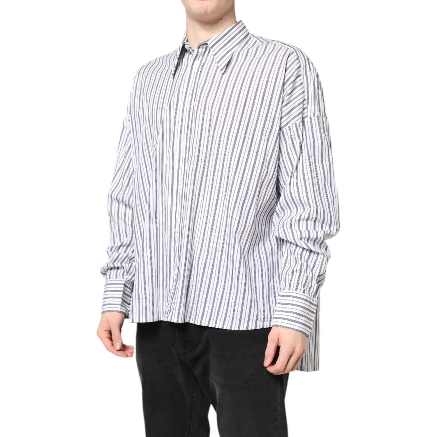 White Black Stripe Button Down Casual Shirt