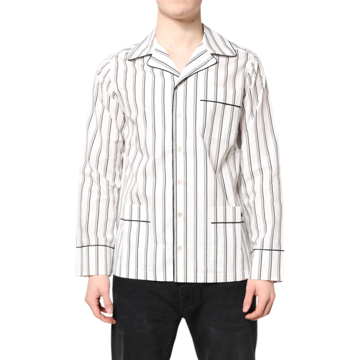 White Stripes Lounge Pajama Sleepwear Shirt