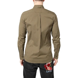Brown Cotton Stretch Casual Long Sleeves Shirt