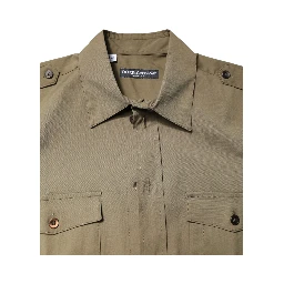 Brown Cotton Stretch Casual Long Sleeves Shirt