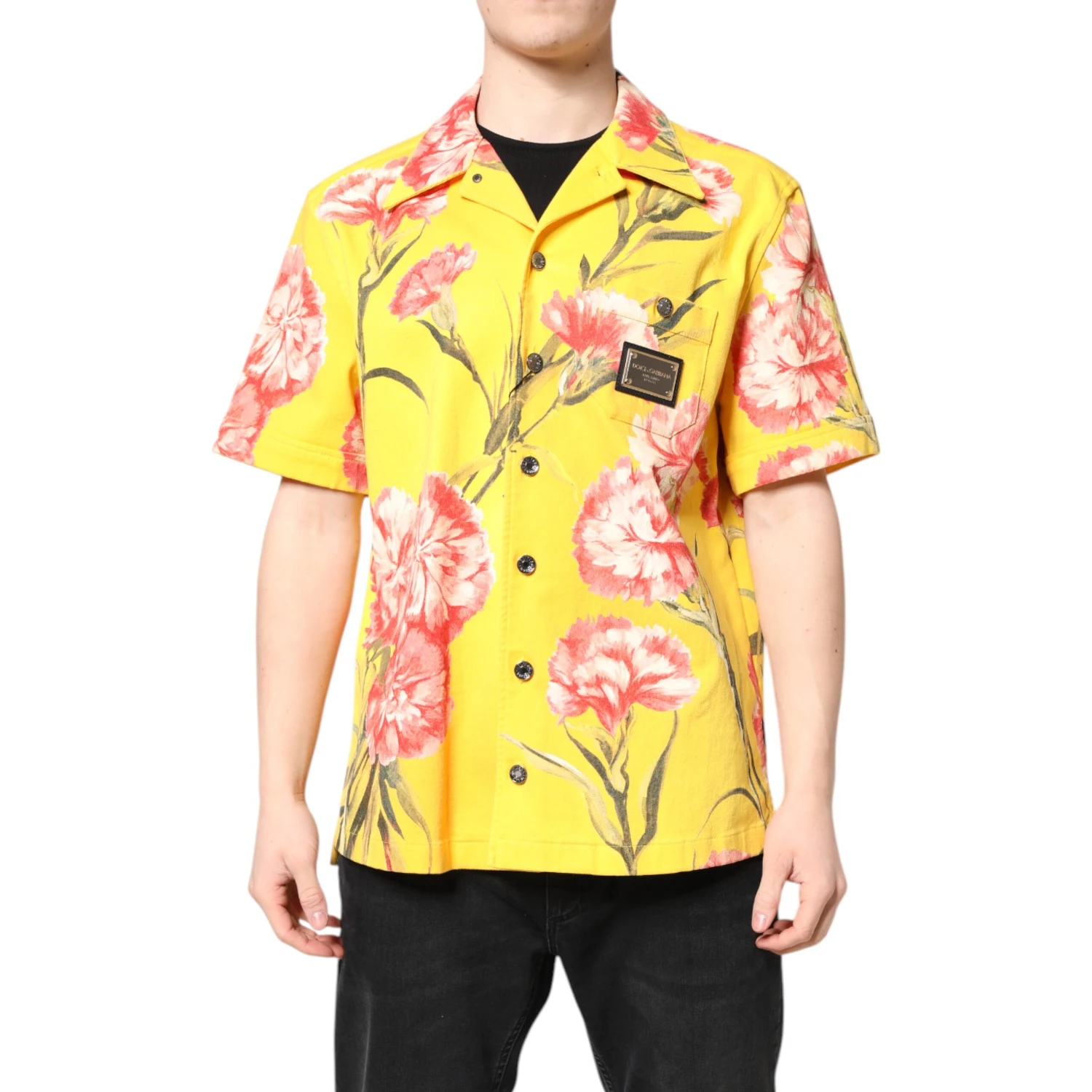 Yellow Floral Men Button Down Casual Shirt