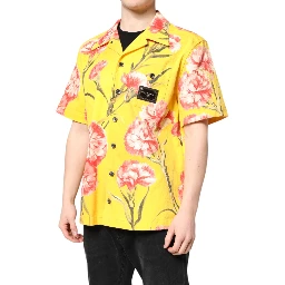 Yellow Floral Men Button Down Casual Shirt