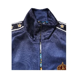 Blue Nylon Logo Patch Men Bomber Sweater