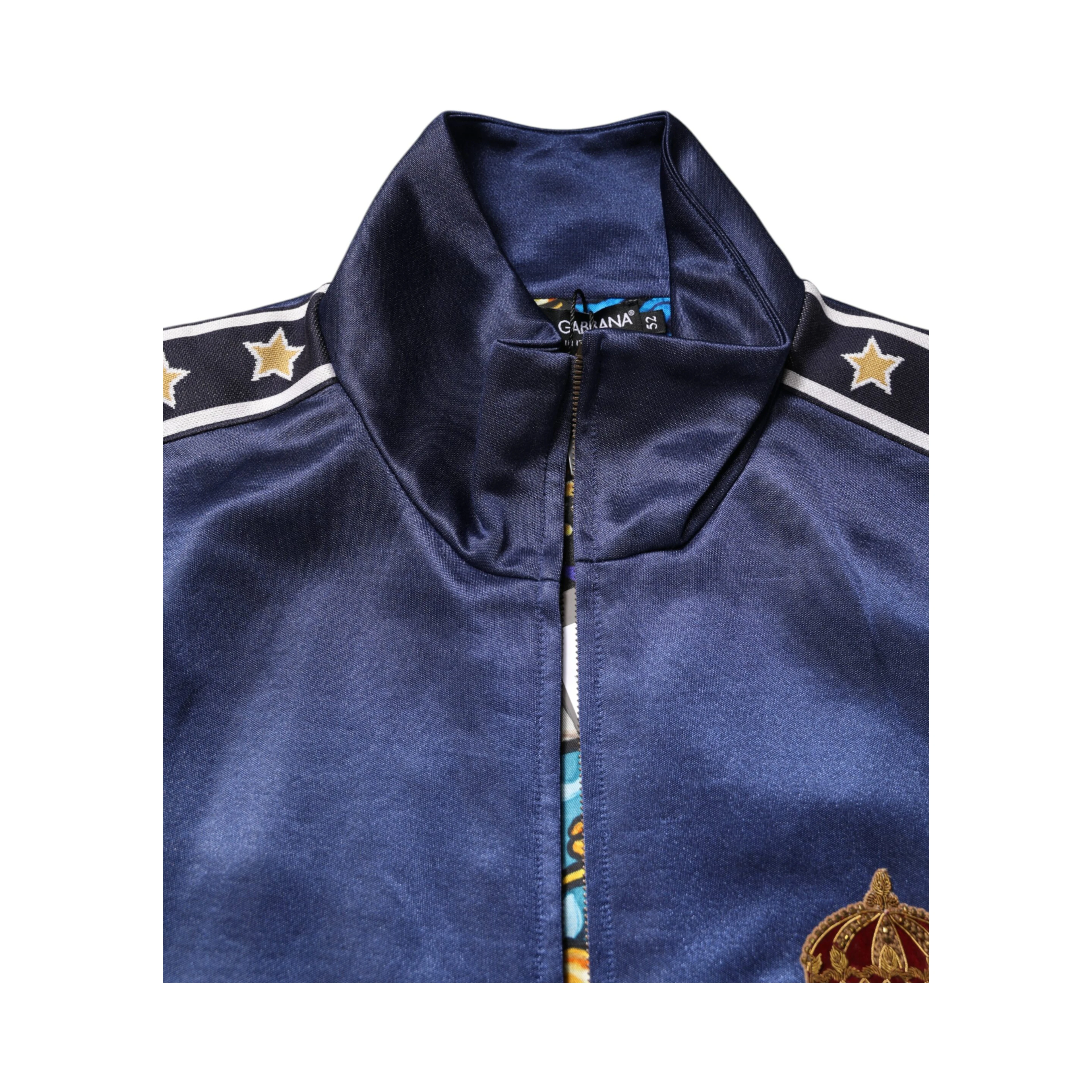 Blue Nylon Logo Patch Men Bomber Sweater