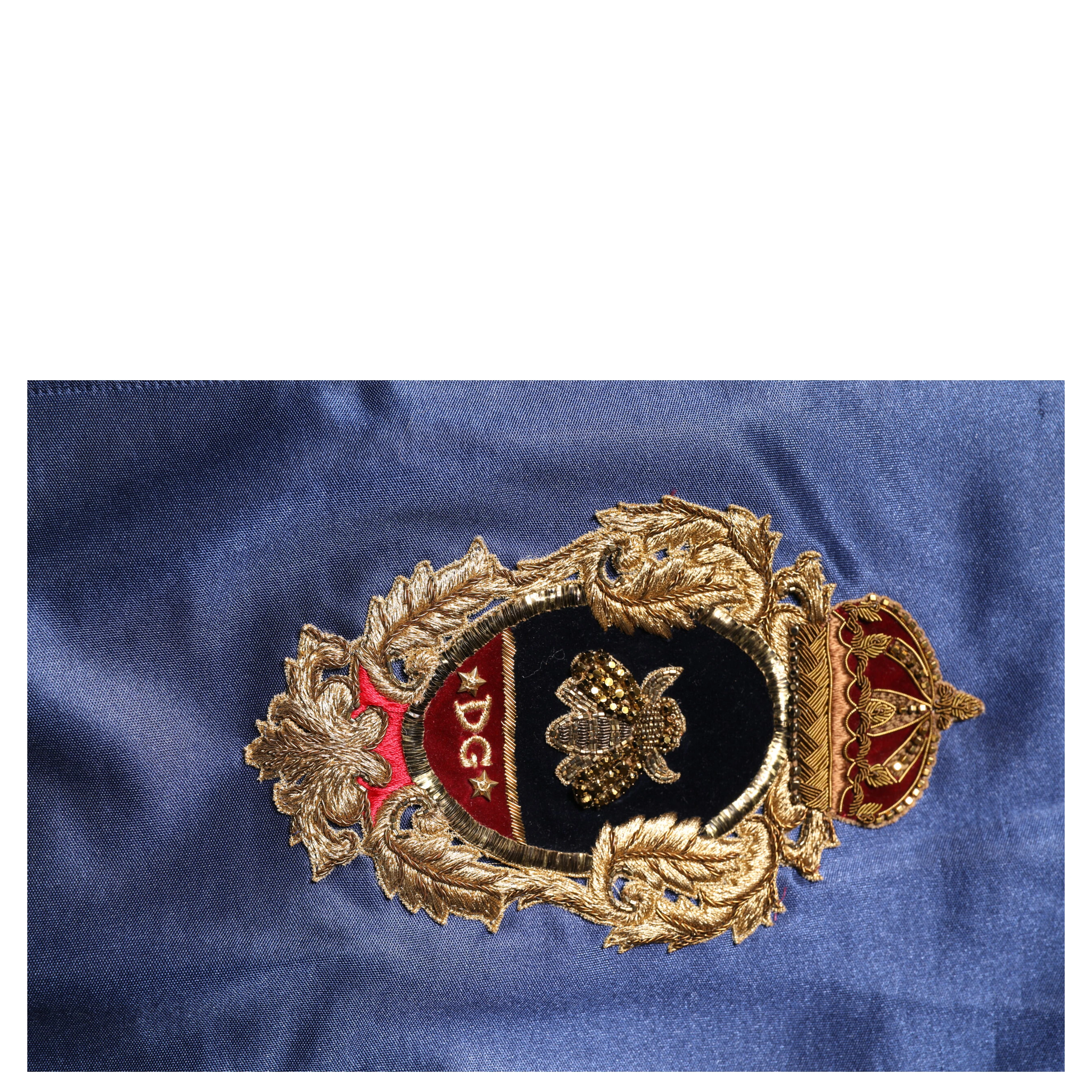 Blue Nylon Logo Patch Men Bomber Sweater