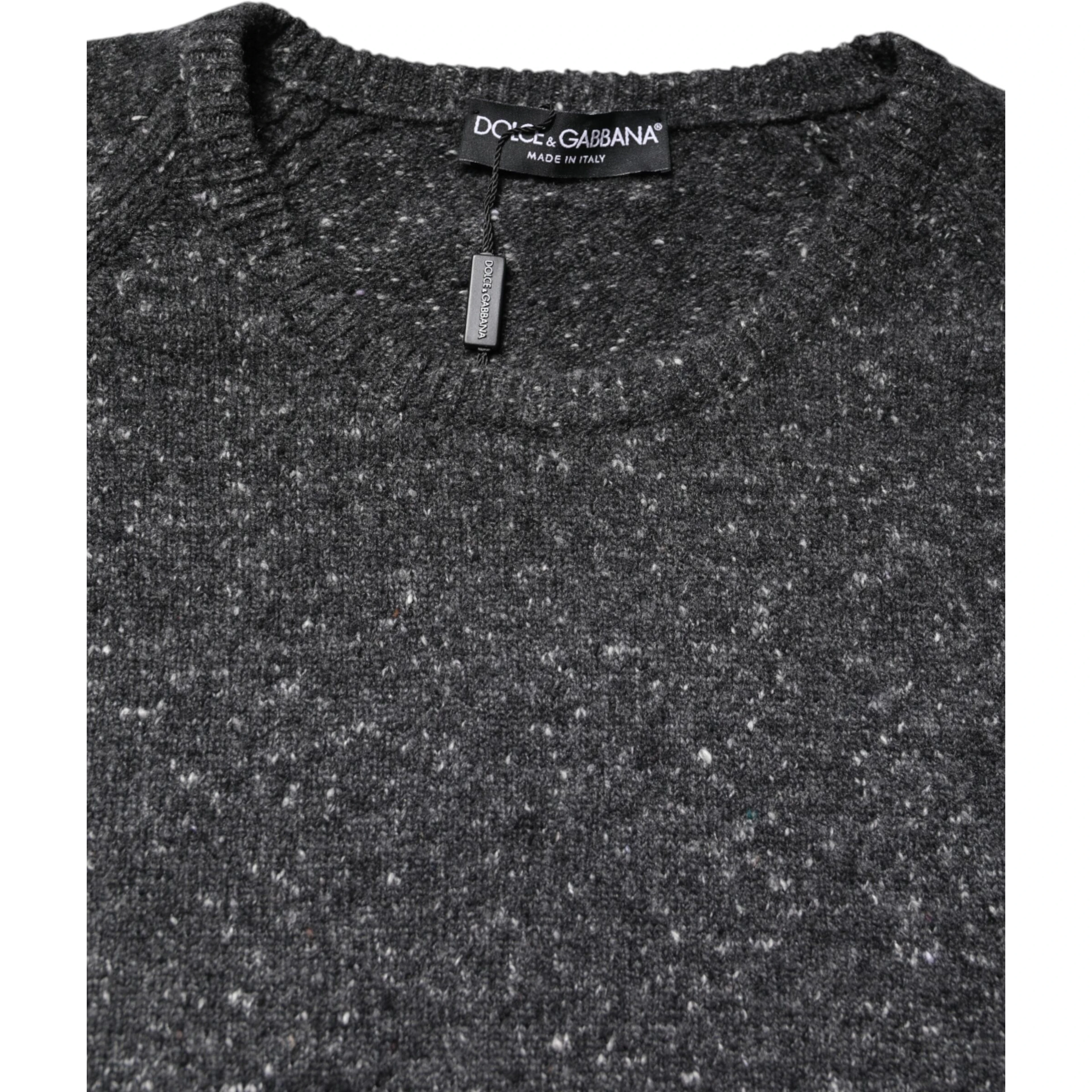 Gray Wool Knitted Round Neck Pullover Sweater