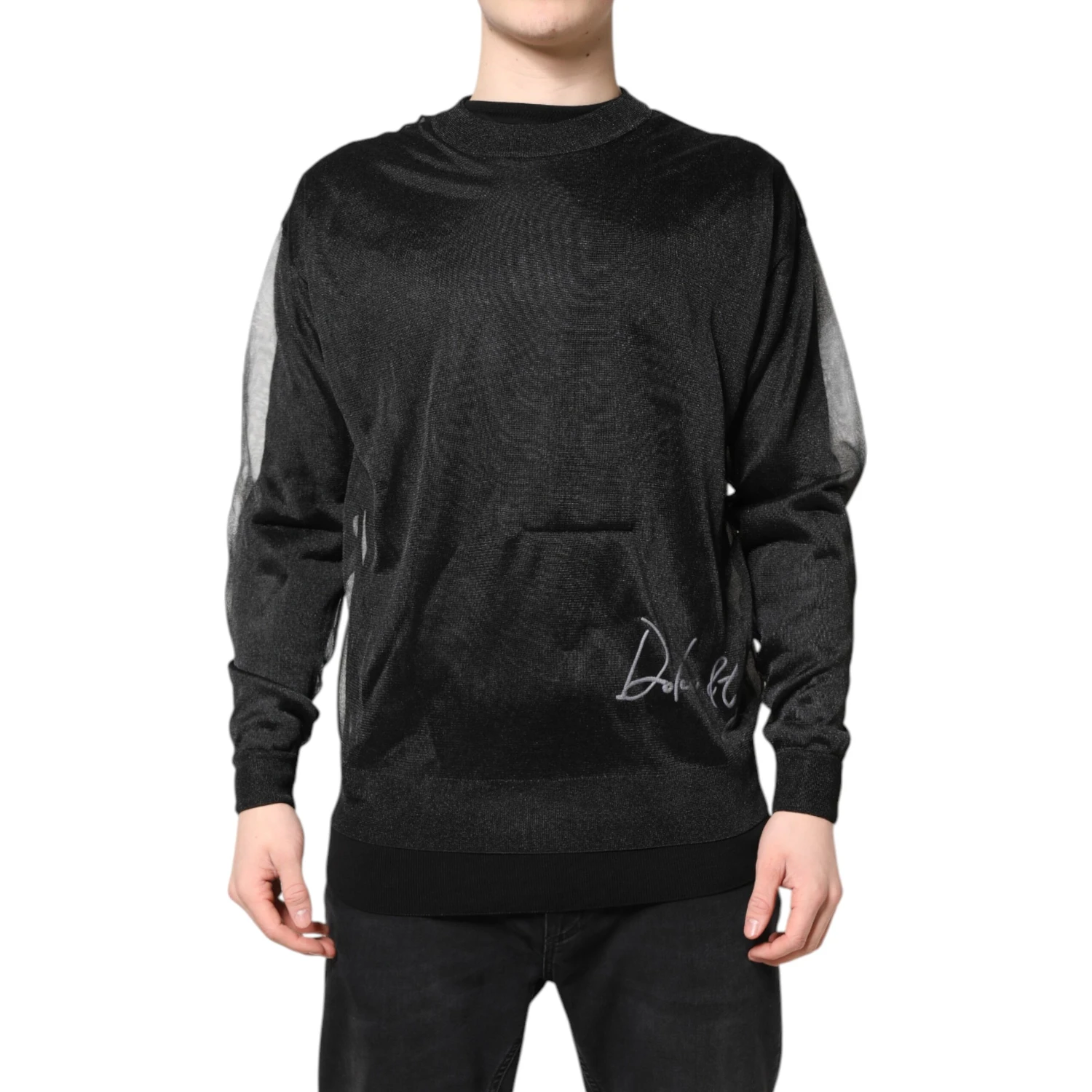 Black Logo Knitted Crewneck Pullover Sweater