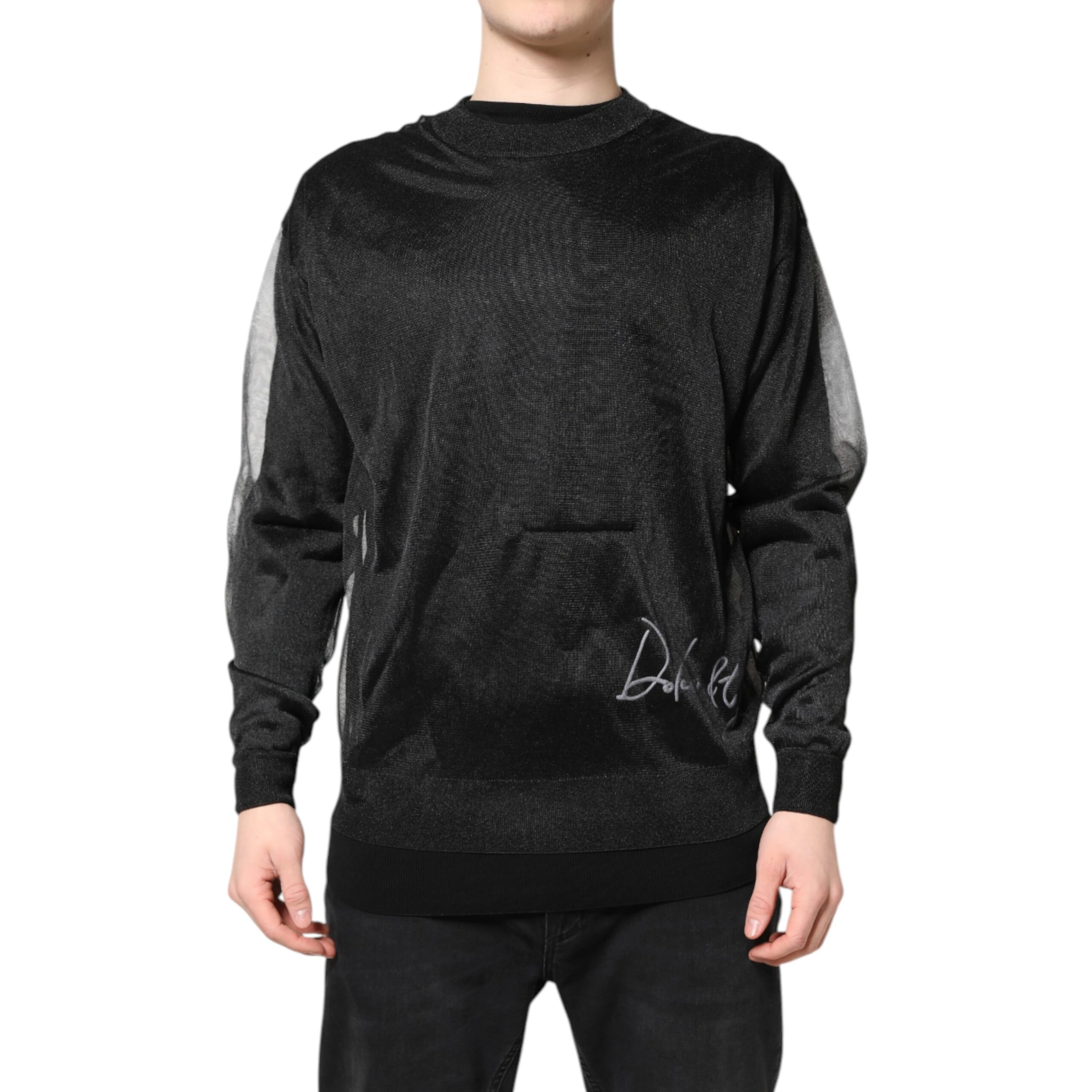 Black Logo Knitted Crewneck Pullover Sweater