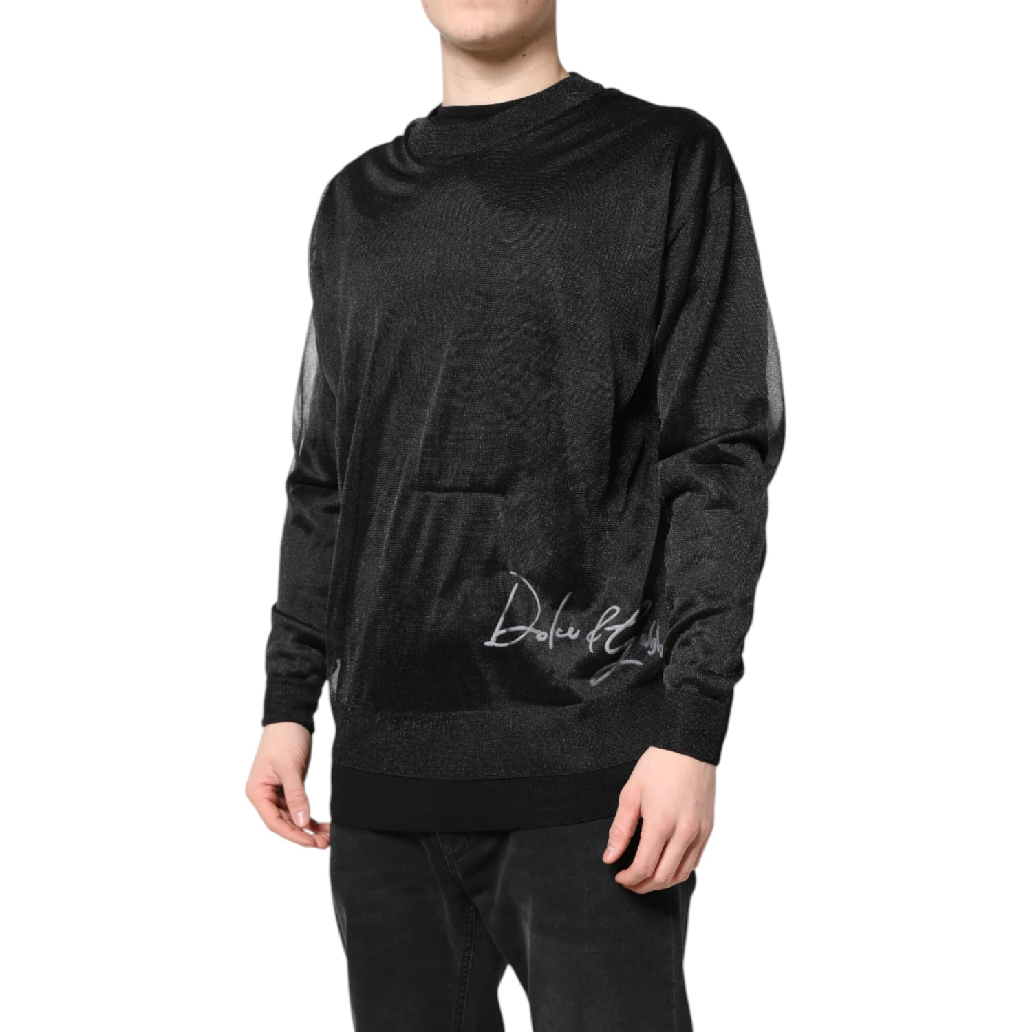 Black Logo Knitted Crewneck Pullover Sweater