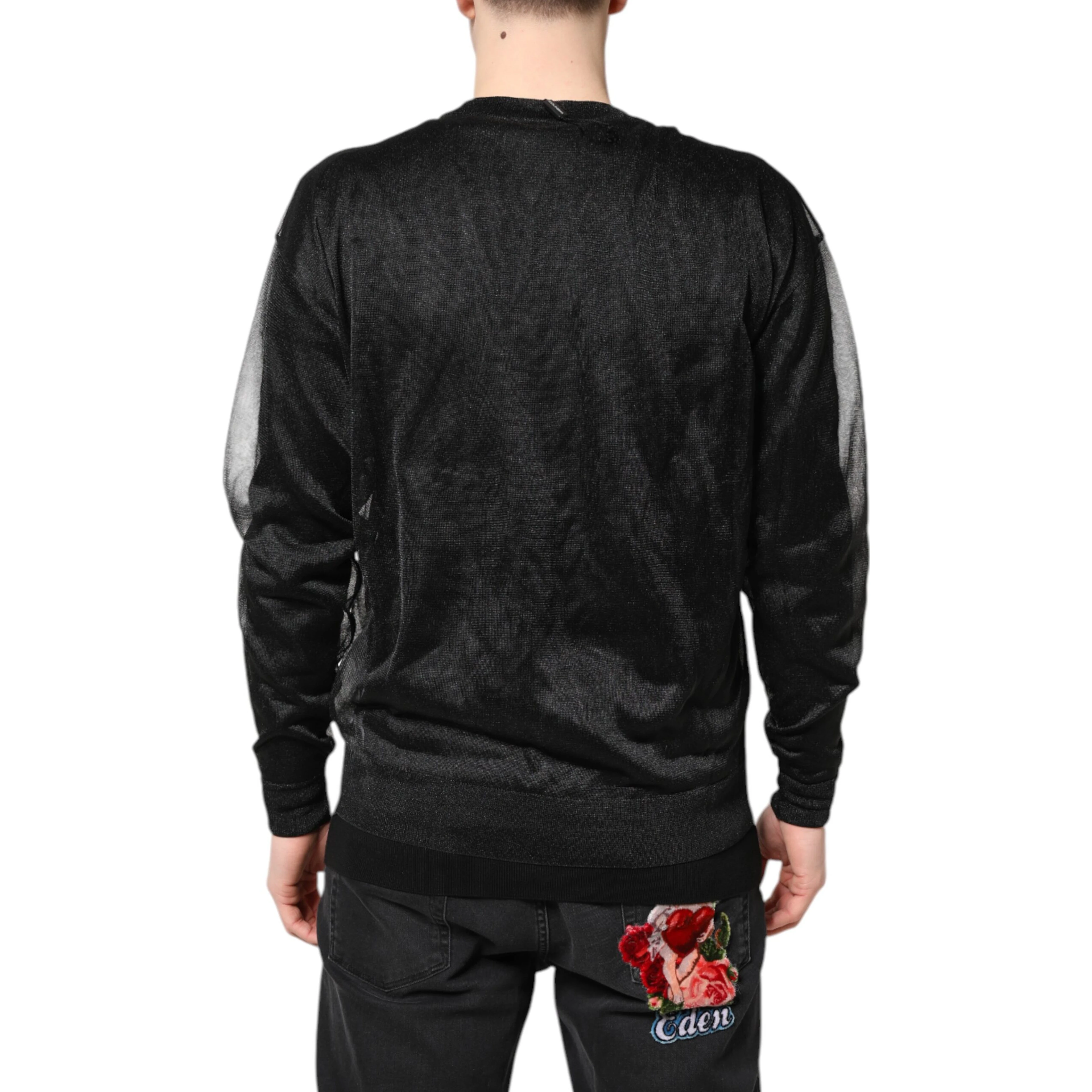 Black Logo Knitted Crewneck Pullover Sweater
