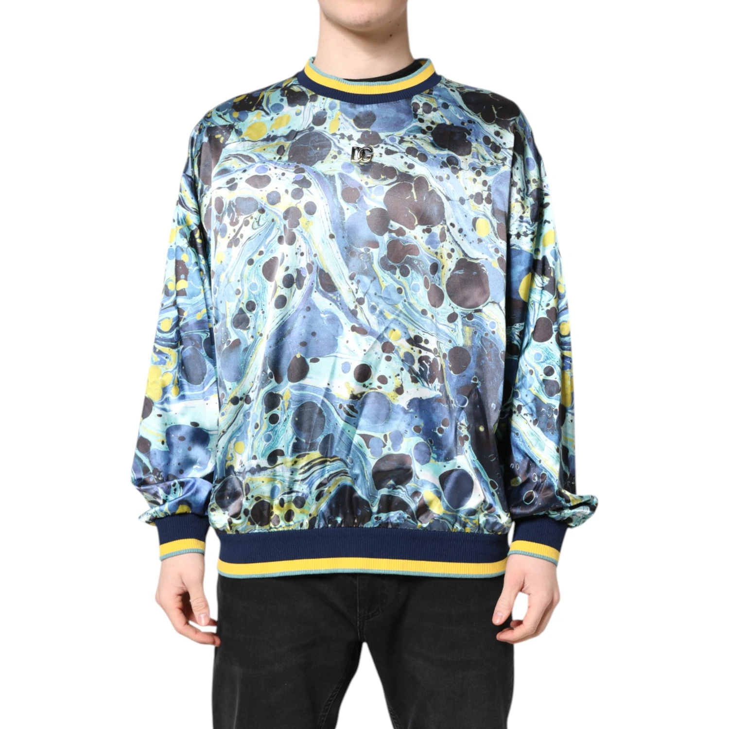 Multicolor Marble Print Men Pullover Sweater