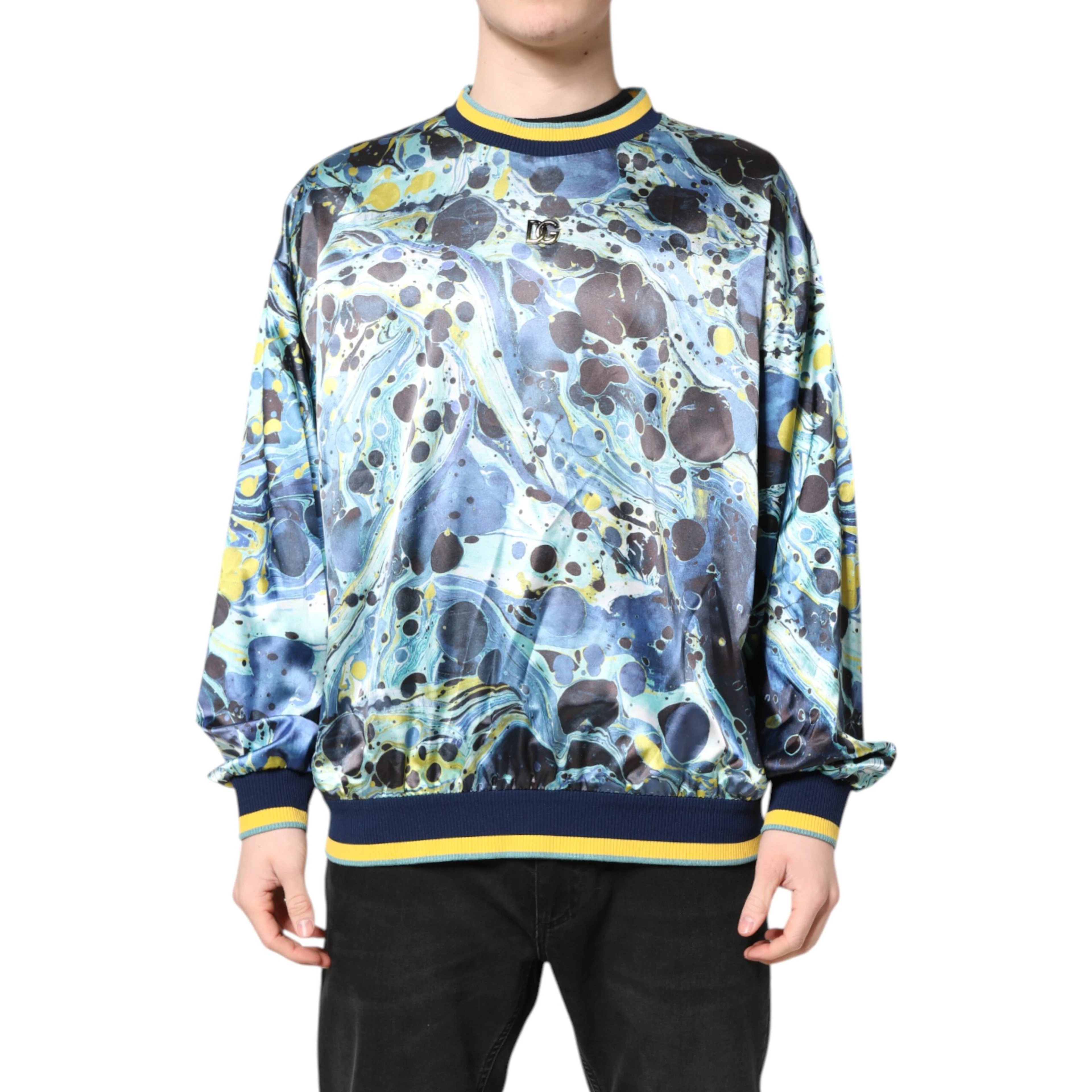 Multicolor Marble Print Men Pullover Sweater