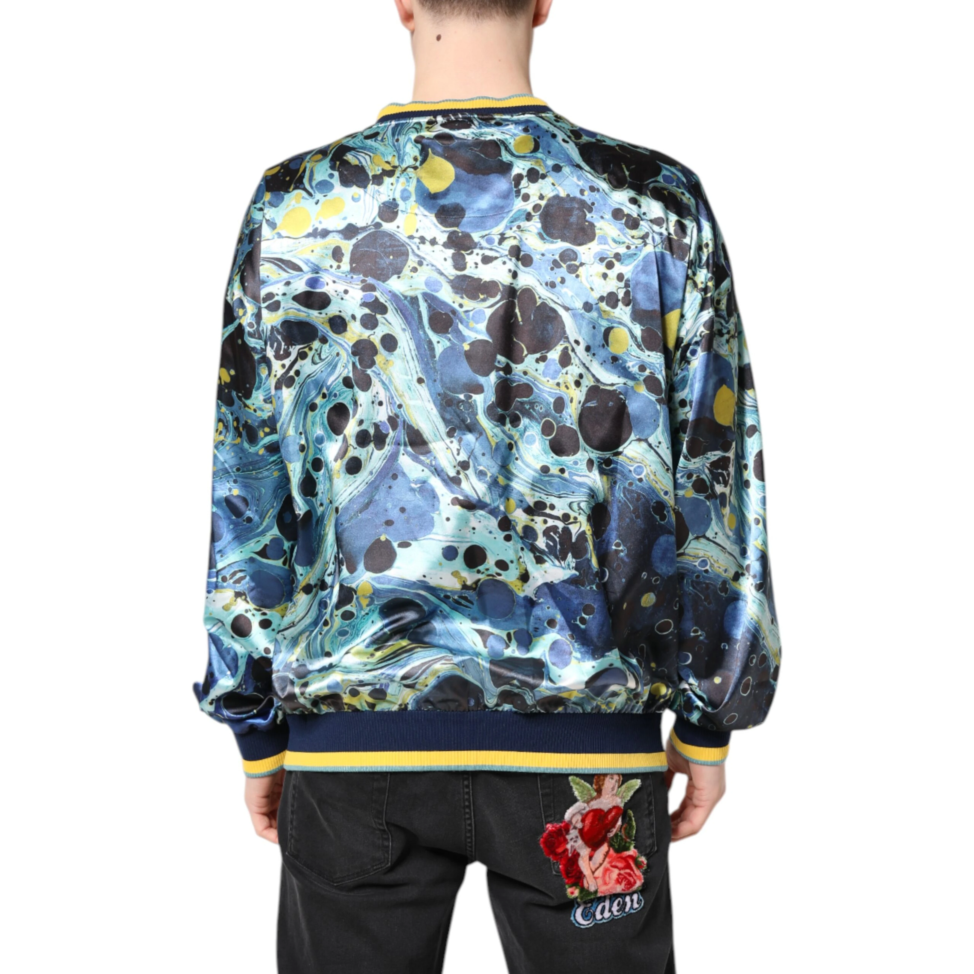 Multicolor Marble Print Men Pullover Sweater