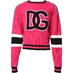 Pink Cotton Logo Print Knit Pullover Sweater