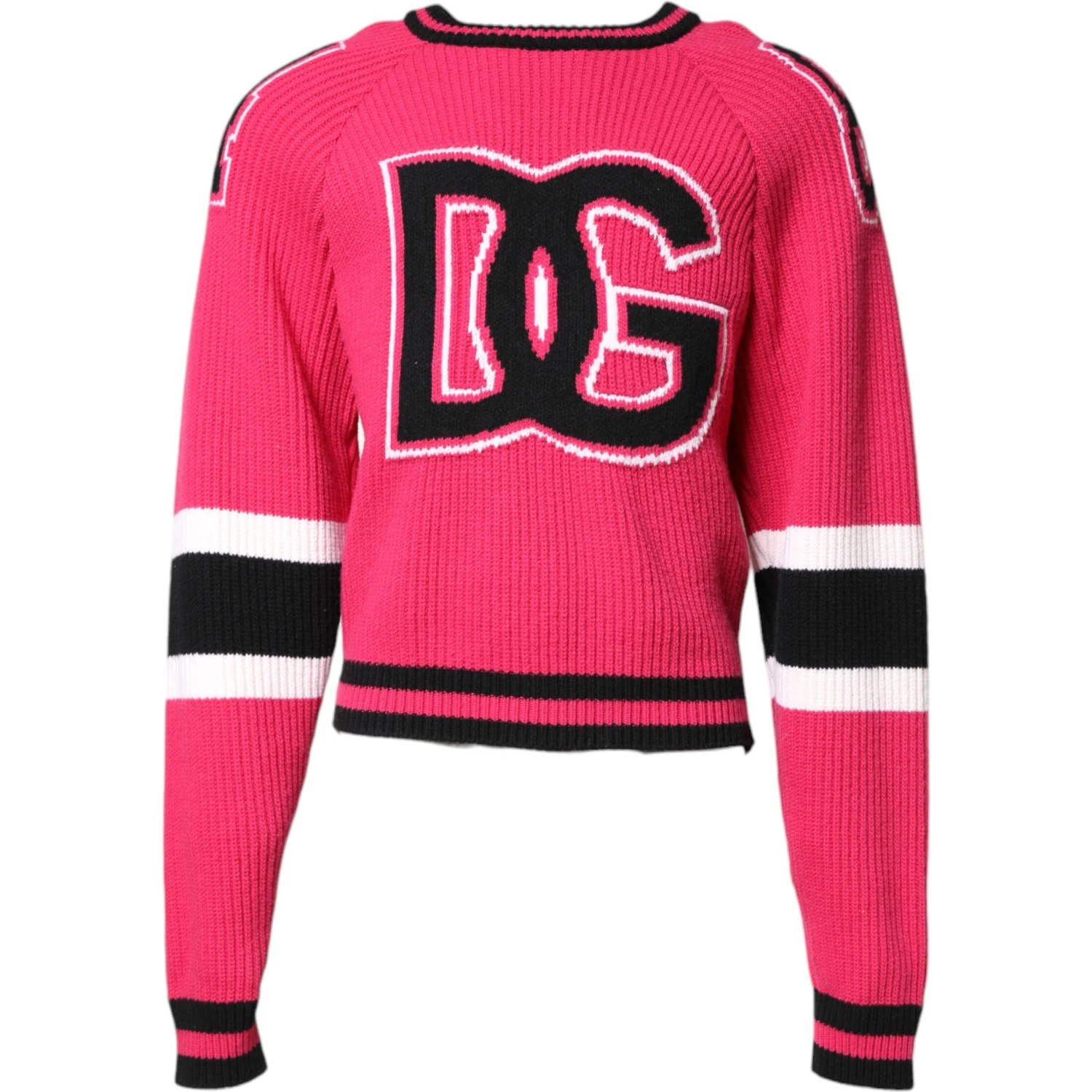 Pink Cotton Logo Print Knit Pullover Sweater