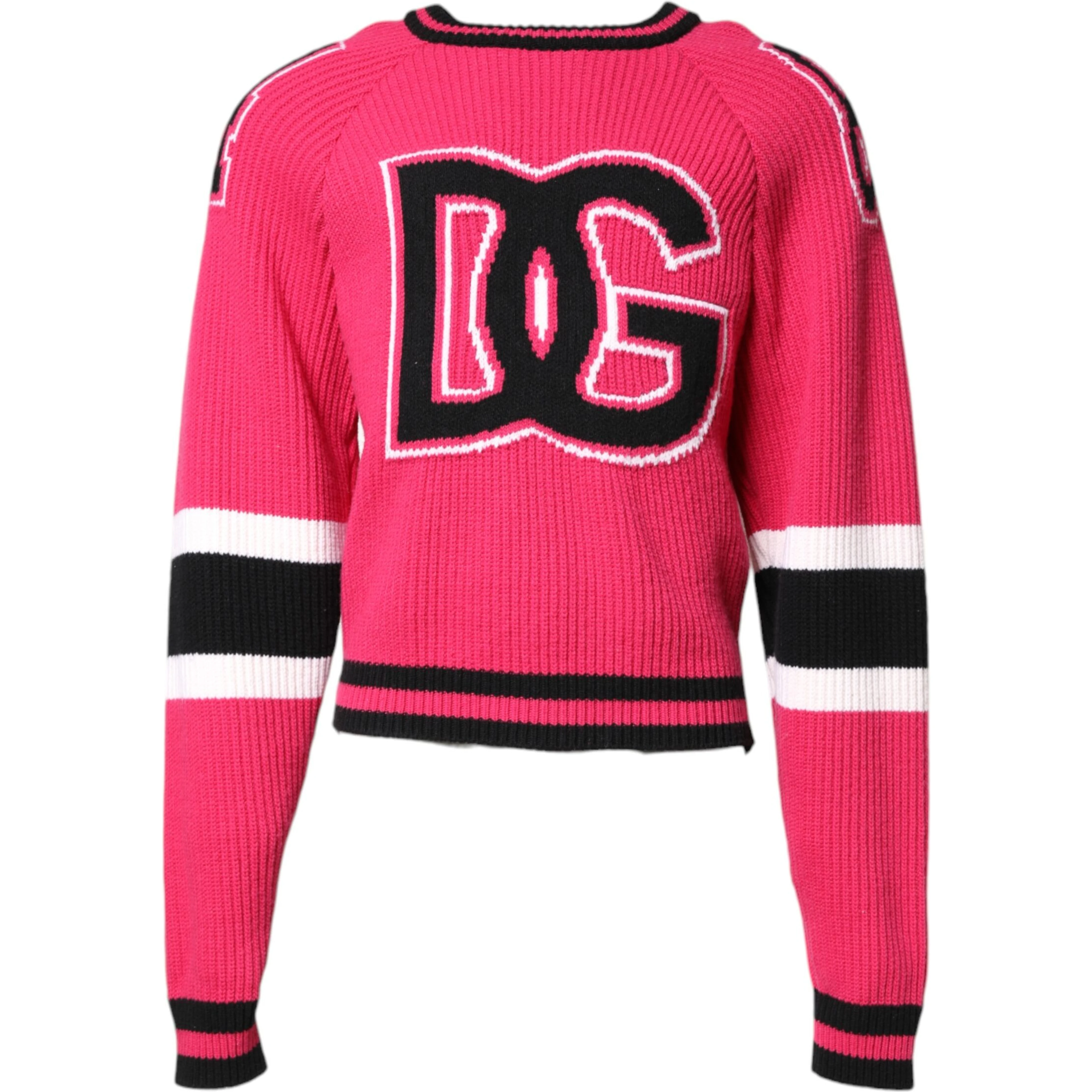 Pink Cotton Logo Print Knit Pullover Sweater