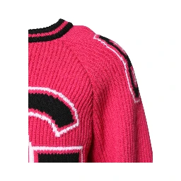 Pink Cotton Logo Print Knit Pullover Sweater