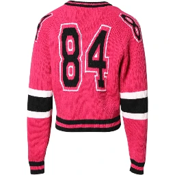 Pink Cotton Logo Print Knit Pullover Sweater