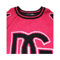 Pink Cotton Logo Print Knit Pullover Sweater