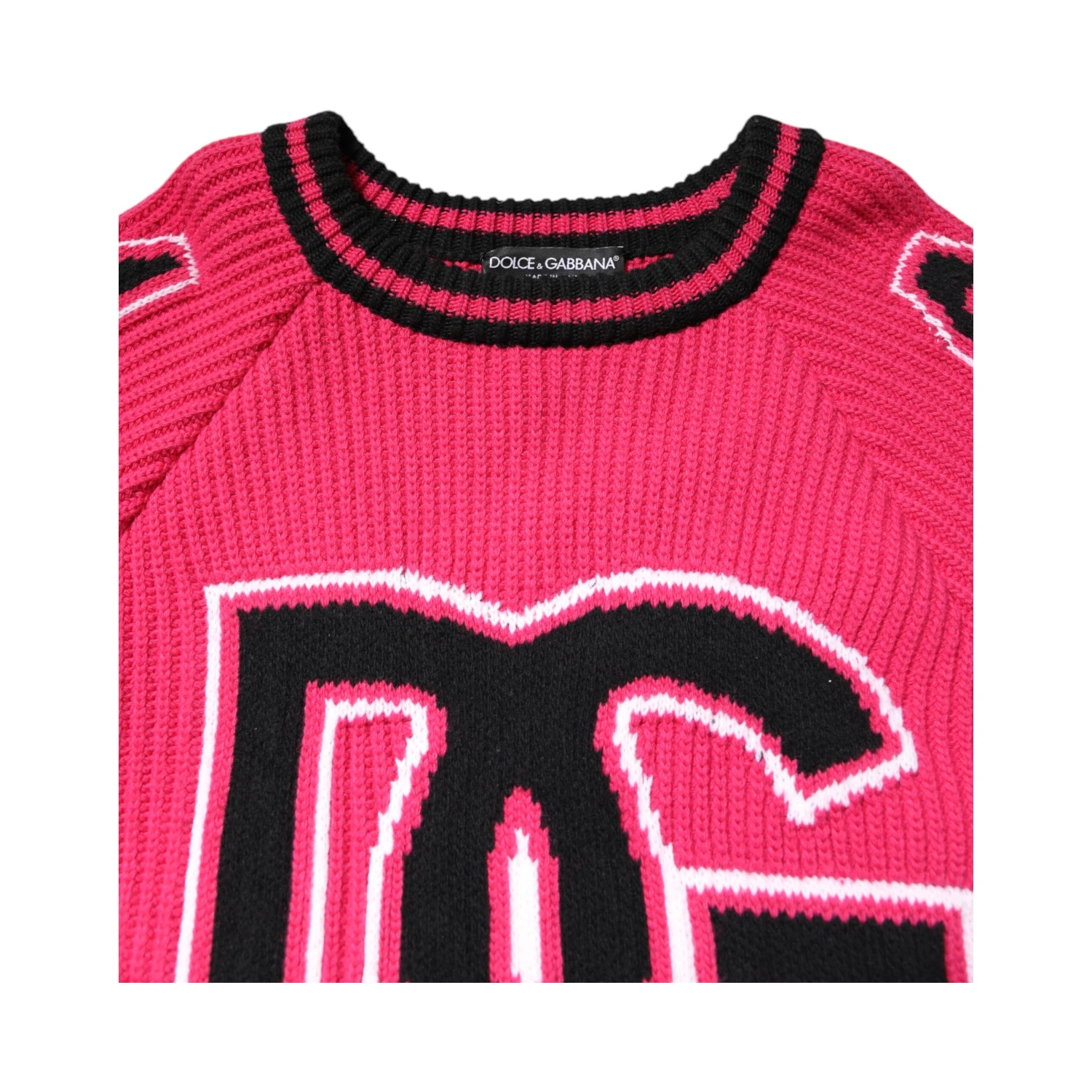 Pink Cotton Logo Print Knit Pullover Sweater