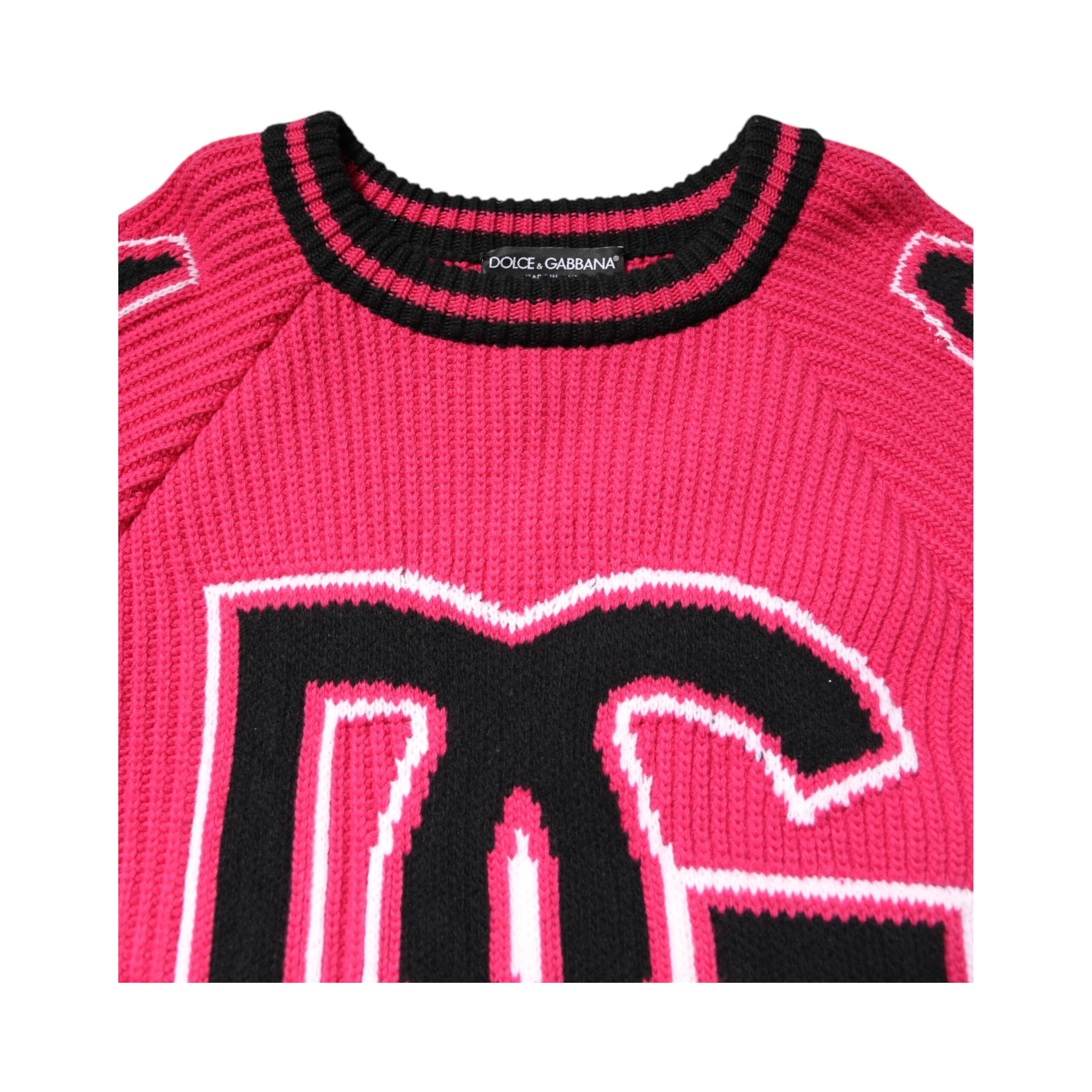 Pink Cotton Logo Print Knit Pullover Sweater