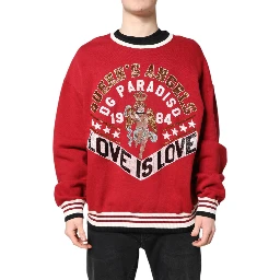 Red Sequin Knit Pullover Sweatshirt Sweater