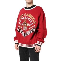 Red Sequin Knit Pullover Sweatshirt Sweater