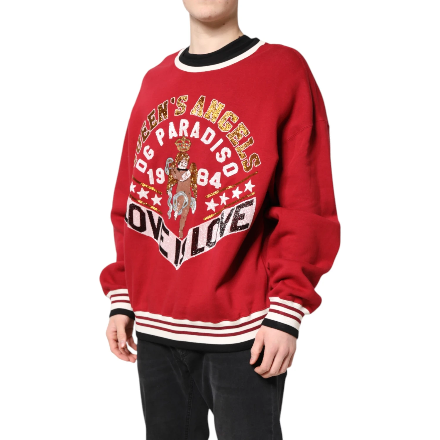 Red Sequin Knit Pullover Sweatshirt Sweater