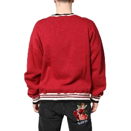 Red Sequin Knit Pullover Sweatshirt Sweater
