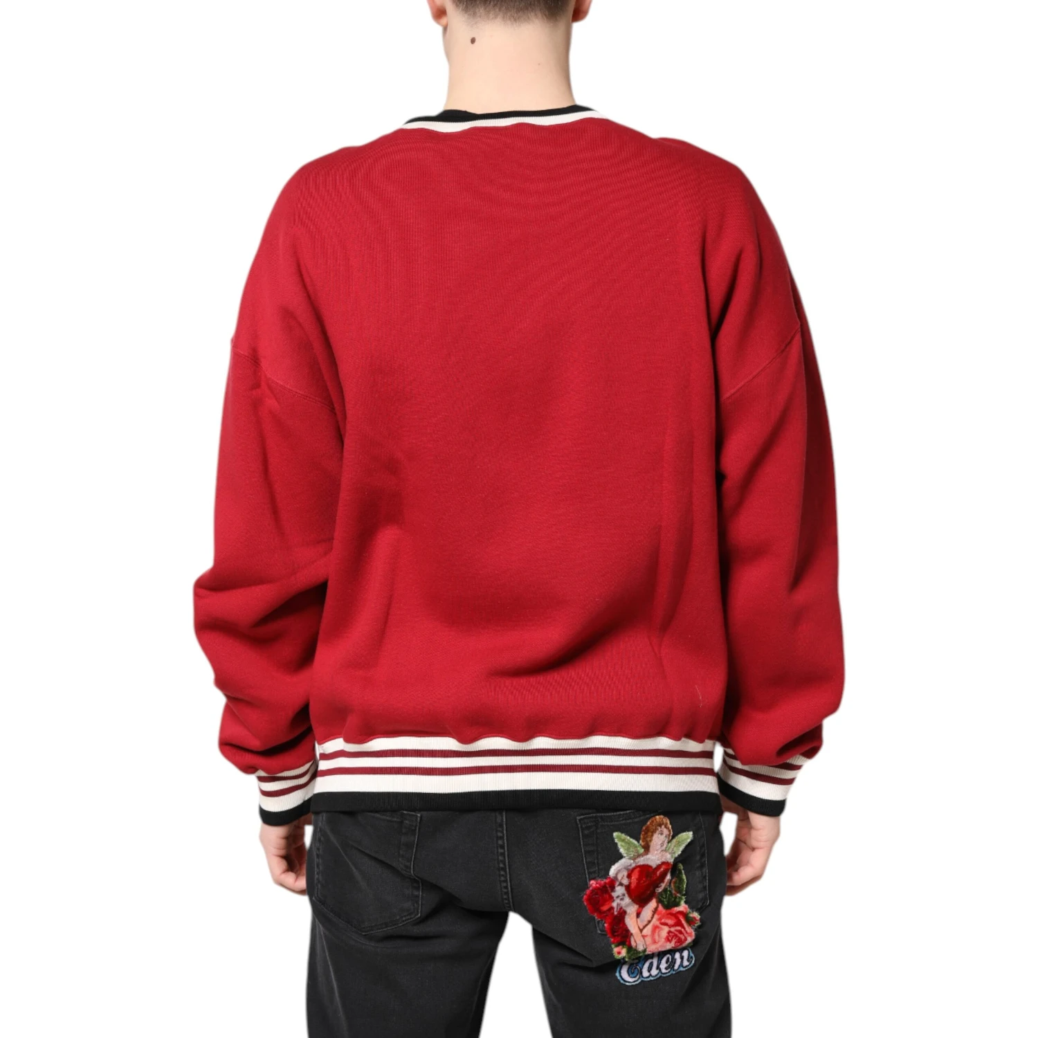 Red Sequin Knit Pullover Sweatshirt Sweater