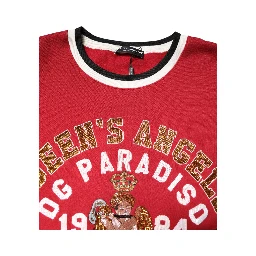 Red Sequin Knit Pullover Sweatshirt Sweater